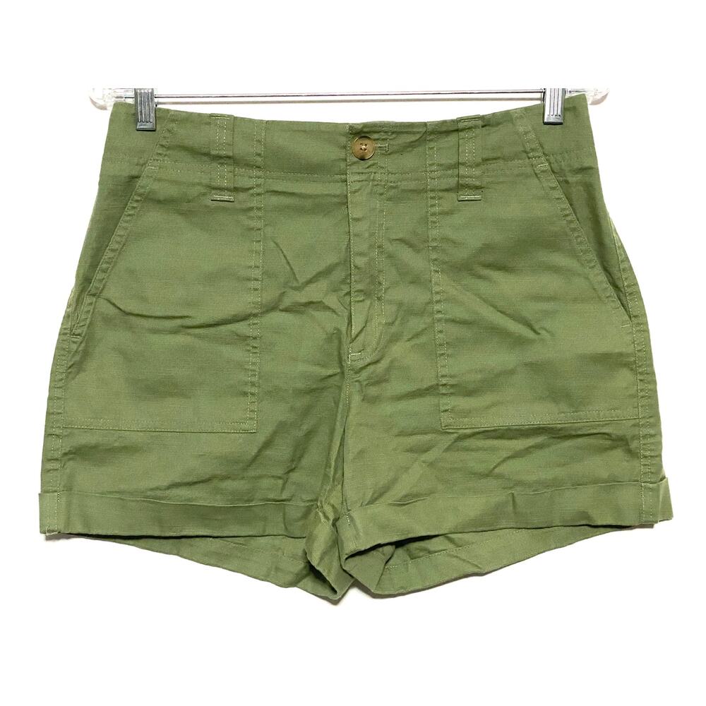 Loft Outlet High Rise Shorts Green Cuffed Cotton Viscose Stretch Pockets Women 4